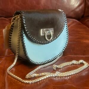 Brown and Blue Convertible Flap Bag