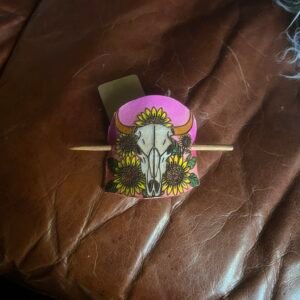 Sunset floral bull skull hair pin
