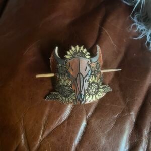 Metallic Bull Skull with Sunflowers